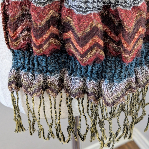 Chevron Knit Multicolor Fringe Scarf | Missoni-Style Zigzag | Boho Lightweight - Picture 5 of 9